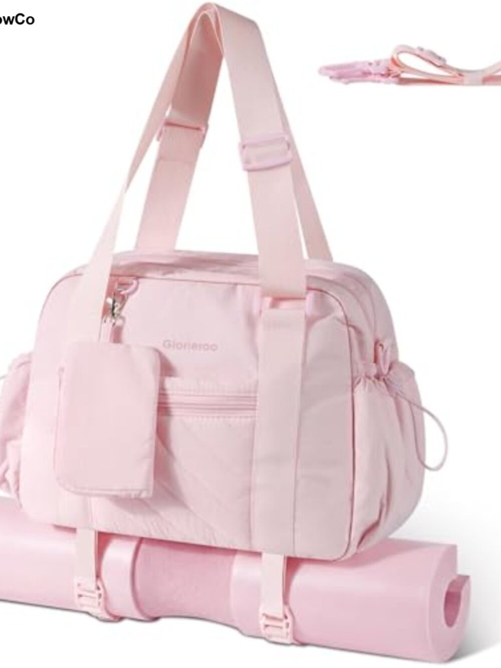 Quilted Small Gym Bag for Women - Insulated Wet Compartment, Yoga Mat Straps,